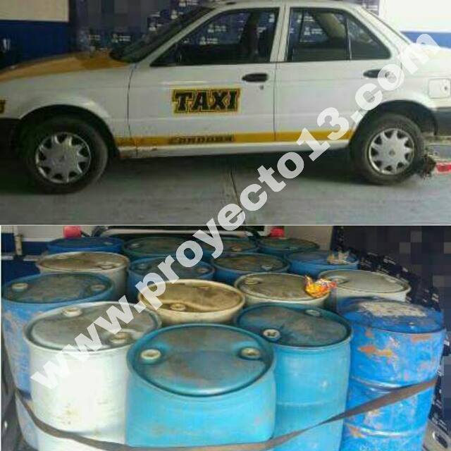 Aseguran taxi de Córdoba y más de 15 tambos con gasolina en Amatlán